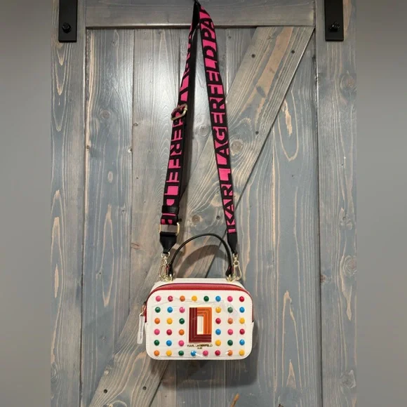 Karl Lagerfeld Multi Color Studded Leather Camera Bag - Picture 8 of 10